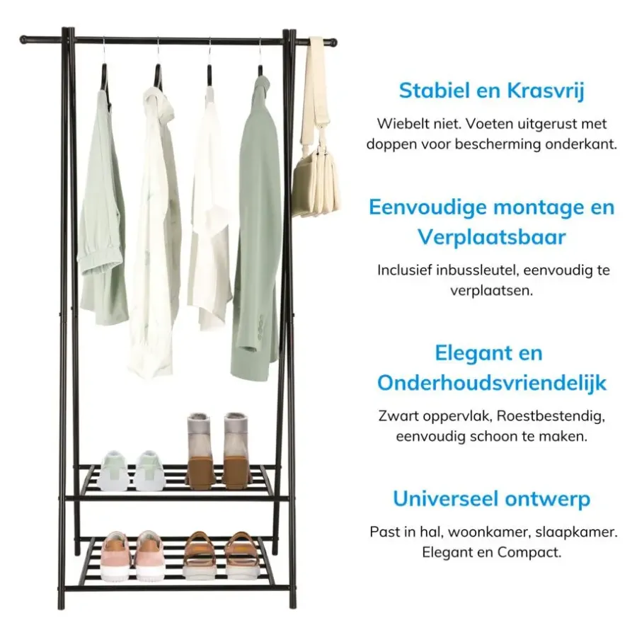 Merkloos Kledingrek - metaal - zwart