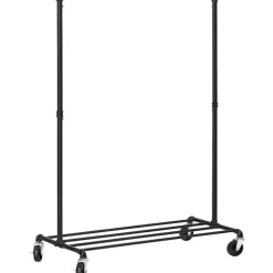 Kledingopbergers|Kledingrekken-Dok Home Kledingrek op wieltjes - Metaal - Incl. plank - tot 90 kg - Zwart