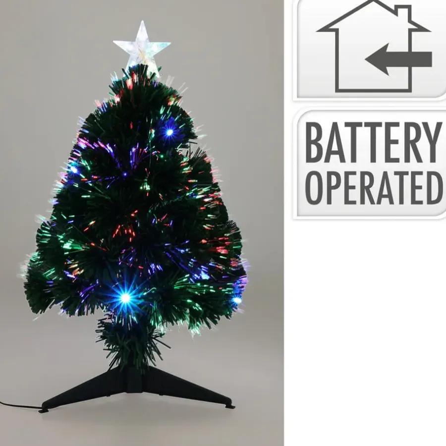 Kerstbomen-Merkloos Kleine Fiber kunst kerstboom - H60 cm - met kerstverlichting -led