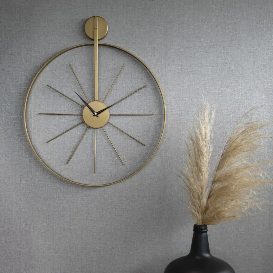 Klokken-Art for the Home Klok - Luxe Gouden Ronde Hangende Klok - 55 x 65
