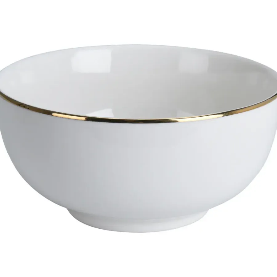 Kommen-Excellent Houseware Kommetje/serveer schaaltje - wit/goud - D14 x 7 cm - porselein