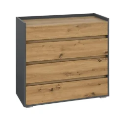 Loft24 Kosmo - Commode met 4 laden in antraciet eiken spaanplaat