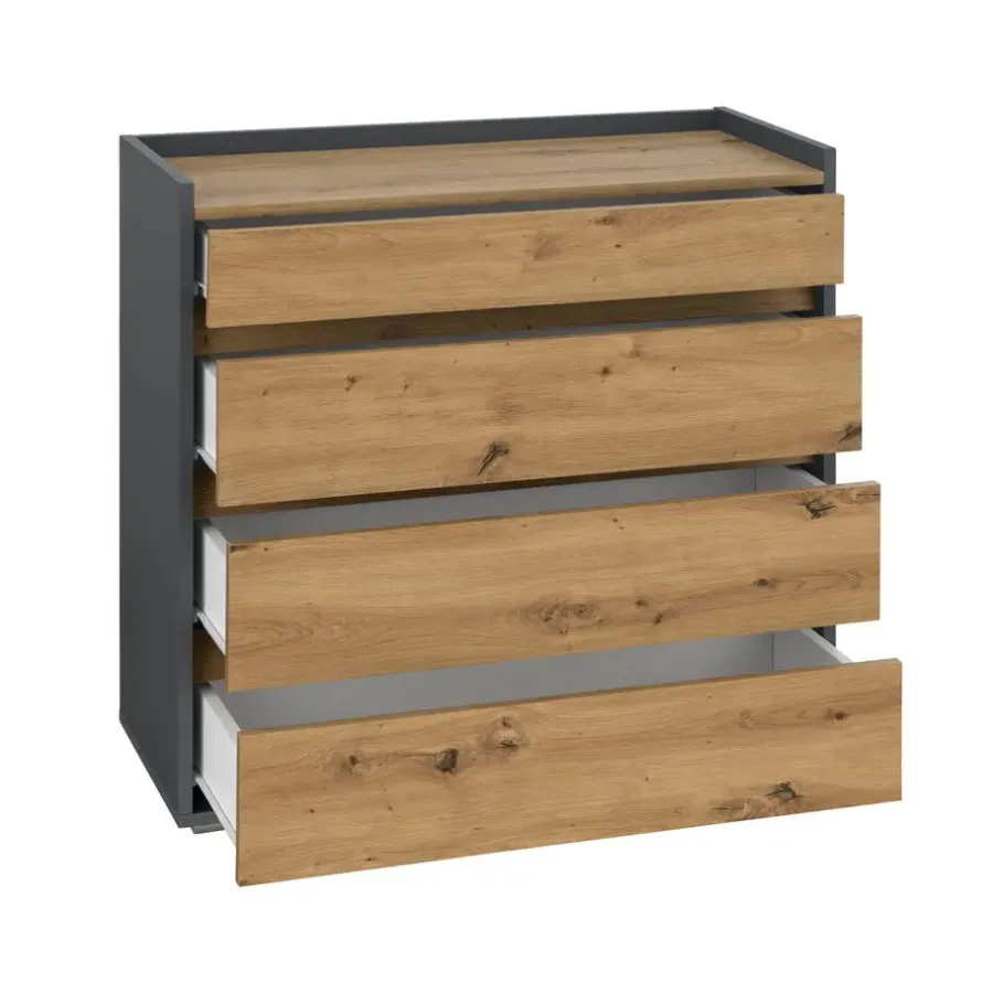 Loft24 Kosmo - Commode met 4 laden in antraciet eiken spaanplaat