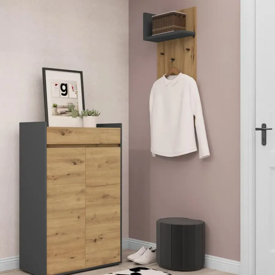 Loft24 Kosmo - Schoenenkast met 2 deuren in grijs eiken effect