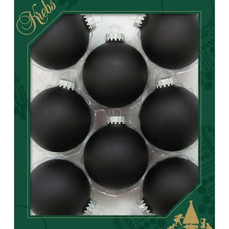 Kerstballen|Kerstdecoratie-Krebs Kerstballen - 8 stuks - velvet zwart mat - glas - 7 cm