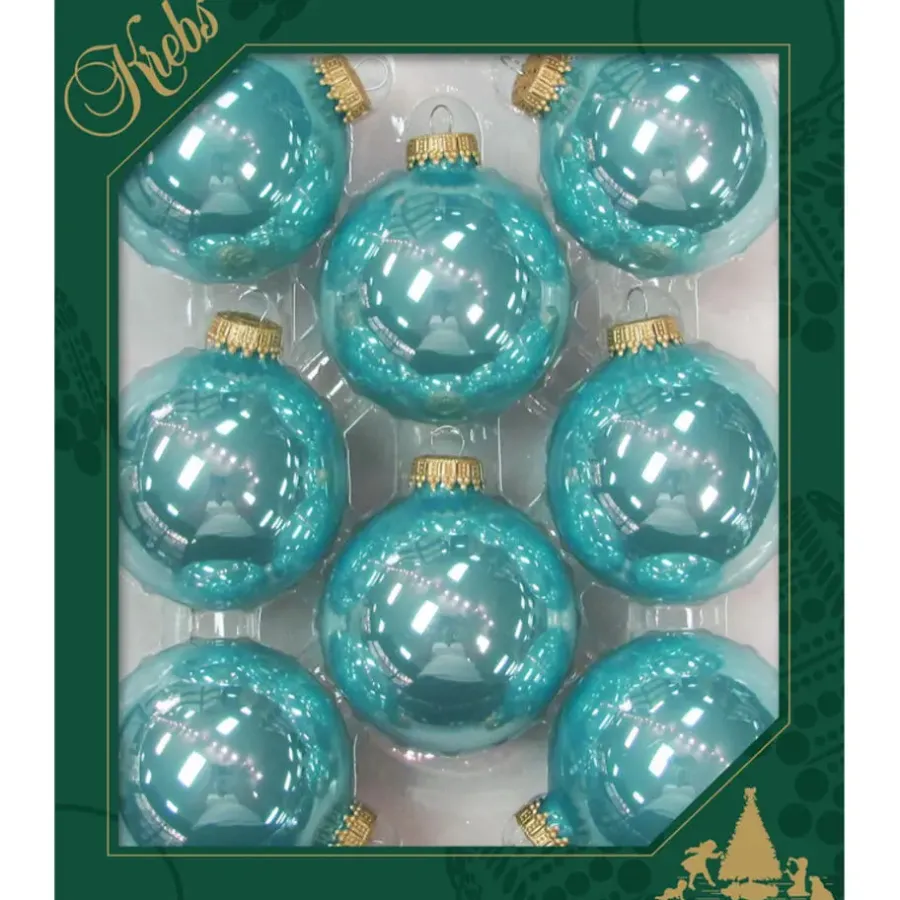 Kerstballen-Krebs Kerstballen - 8 stuks - glas - blauw - 7 cm