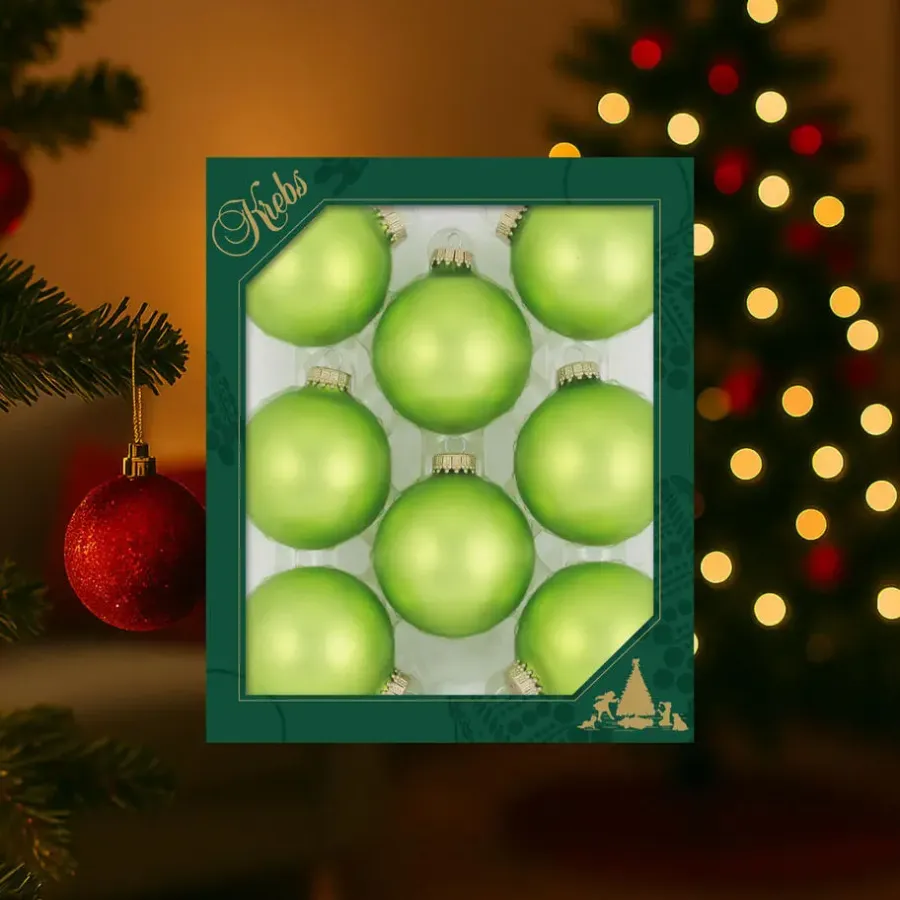 Kerstballen|Kerstdecoratie-Krebs kerstballen - 8x - parrot velvet groen kleur - D7 cm - glas