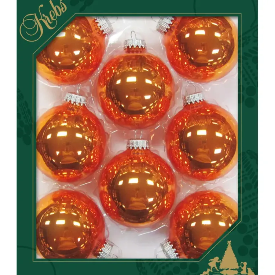 Kerstdecoratie|Kerstballen-Krebs Kerstballen - 8x st - oranje - 7cm - glas - orange crunch