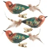 Kerstdecoratie-Krebs Vogels - decoratief glas - 3x - op clip - groen-bruin - 11 cm