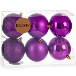 Kerstballen|Kerstdecoratie-Krist+ kerstballen - 6x st - paars - kunststof - 8 cm