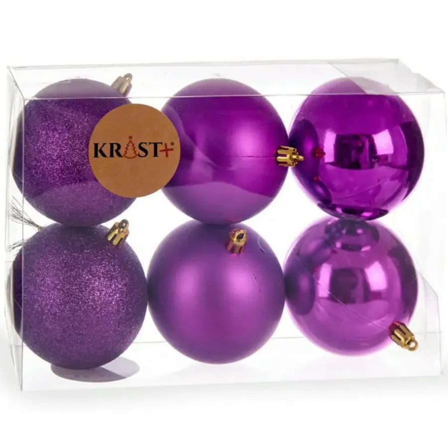 Kerstballen|Kerstdecoratie-Krist+ kerstballen - 6x st - paars - kunststof - 8 cm