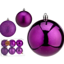 Kerstballen|Kerstdecoratie-Krist+ kerstballen - 6x st - paars - kunststof - 8 cm
