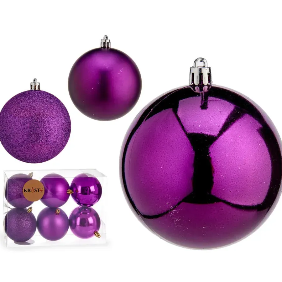 Kerstballen|Kerstdecoratie-Krist+ kerstballen - 6x st - paars - kunststof - 8 cm