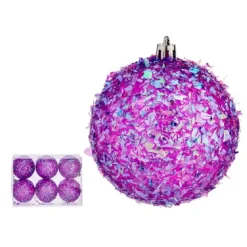 Kerstballen-Krist+ kerstballen - 6x stuks - paars - kunststof - glitter