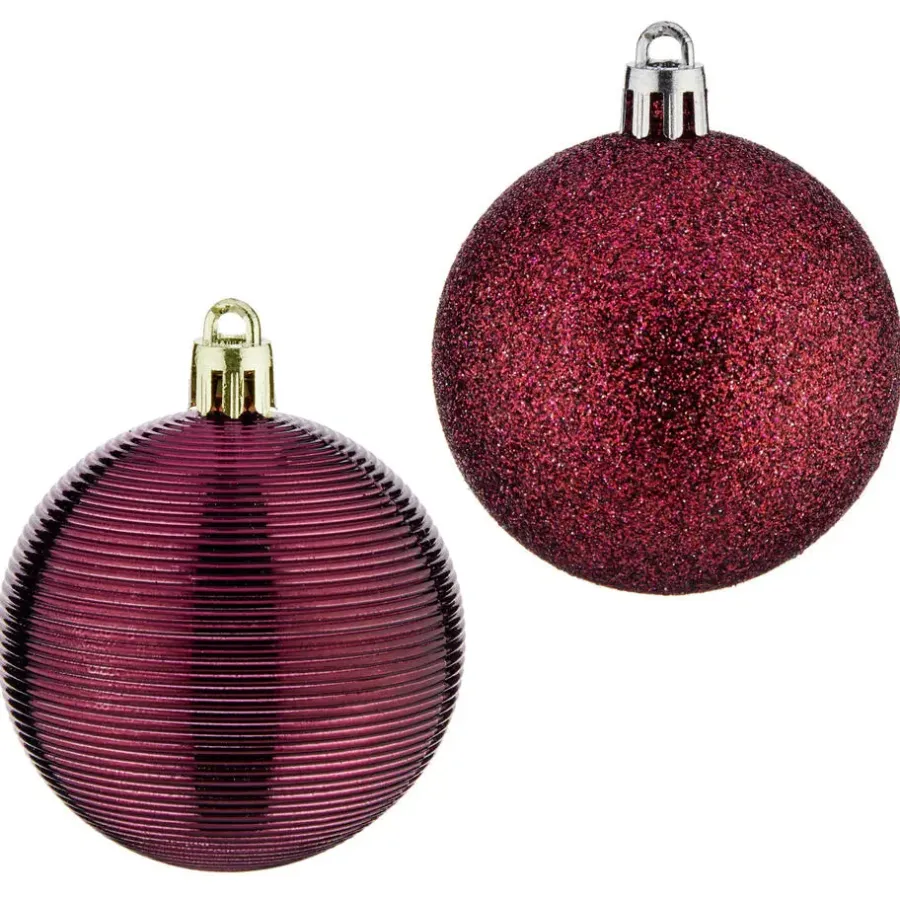 Kerstballen|Kerstdecoratie-Krist+ kerstballen - 8x stuks - wijn/bordeaux - kunststof - 6 cm