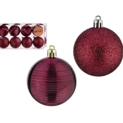 Kerstballen|Kerstdecoratie-Krist+ kerstballen - 8x stuks - wijn/bordeaux - kunststof - 6 cm