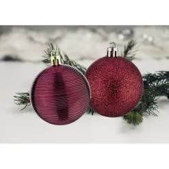 Kerstballen|Kerstdecoratie-Krist+ kerstballen - 8x stuks - wijn/bordeaux - kunststof - 6 cm