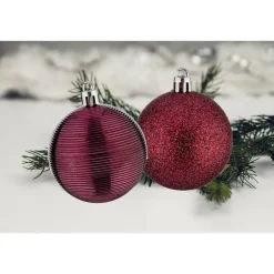 Kerstballen|Kerstdecoratie-Krist+ kerstballen - 8x stuks - wijn/bordeaux - kunststof - 6 cm