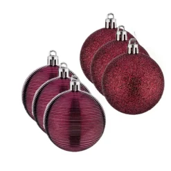 Kerstballen|Kerstdecoratie-Krist+ kerstballen - 8x stuks - wijn/bordeaux - kunststof - 6 cm