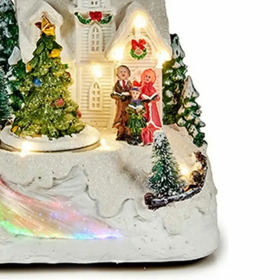 Kerstdecoratie-Krist+ Kerstdorp tafereel kerk - draaiende kerstboom