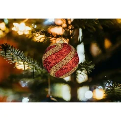 Krist+ luxe kerstballen - 3x stuks - rood/goud - kunststof-8 cm