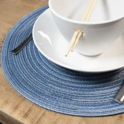 Krumble Placemat rond - Blauw/grijs - Set van 4