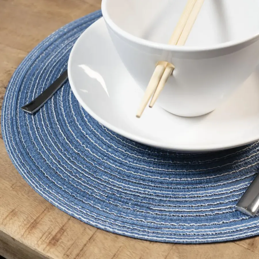 Krumble Placemat rond - Blauw/grijs - Set van 6