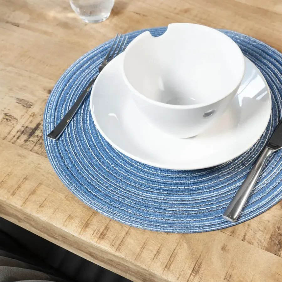 Placemats-Krumble Placemat rond - Blauw/grijs - Set van 8