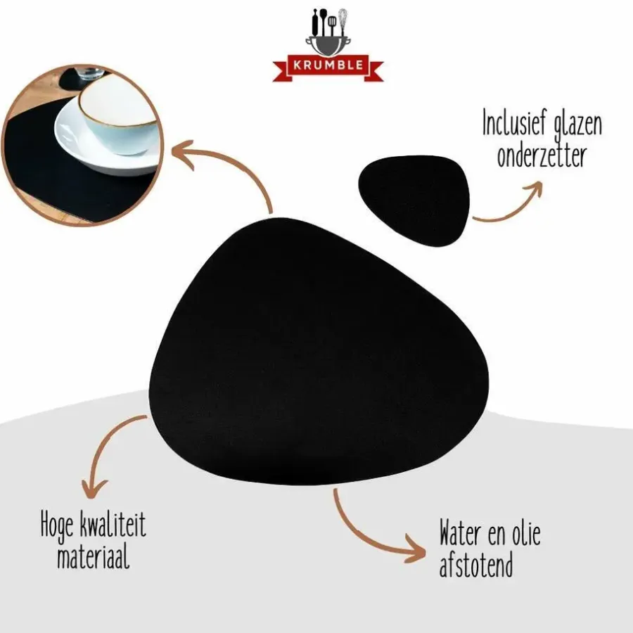 Placemats-Krumble Placemat set design - 6 stuks - Zwart