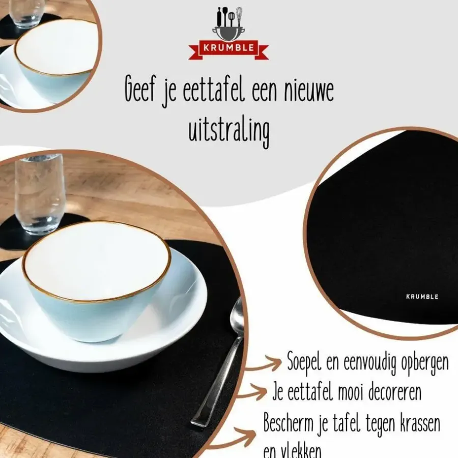 Placemats-Krumble Placemat set design - 4 stuks - Zwart