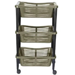 H&S Collection Kunststof keuken/badkamer trolley met manden - 40 x 30 x 60 cm - taupe