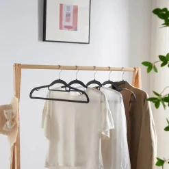 ACAZA Kunststof kledinghangers - Set van 20 - antislip - met broeklat - Zwart