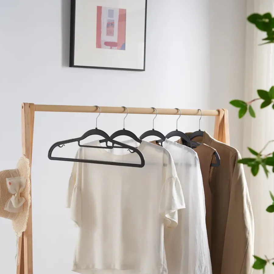 ACAZA Kunststof kledinghangers - Set van 20 - antislip - met broeklat - Zwart