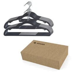 ACAZA Kunststof kledinghangers - Set van 20 - antislip - met broeklat - Zwart