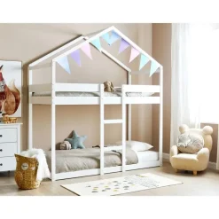 Kinderbedden-Beliani LABATUT - Stapelbed - Wit - 90 x 200 cm - Dennenhout