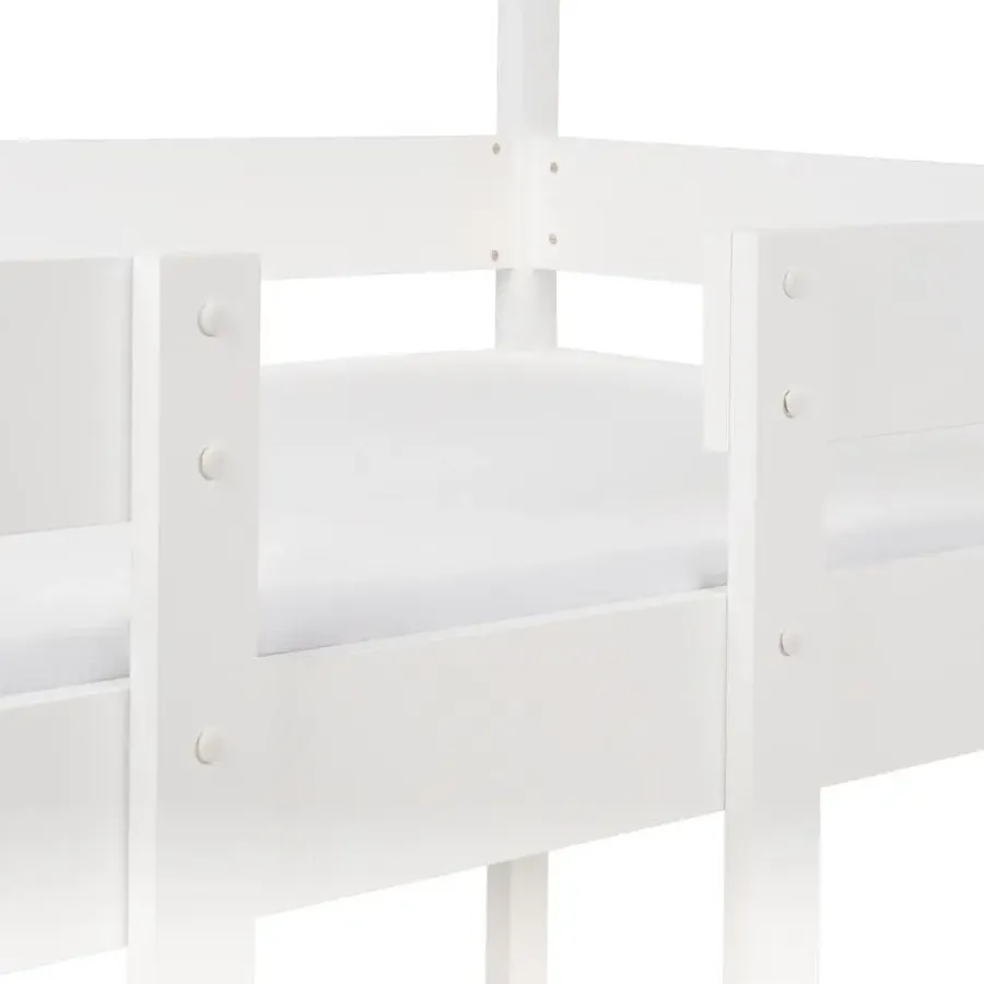 Kinderbedden-Beliani LABATUT - Stapelbed - Wit - 90 x 200 cm - Dennenhout