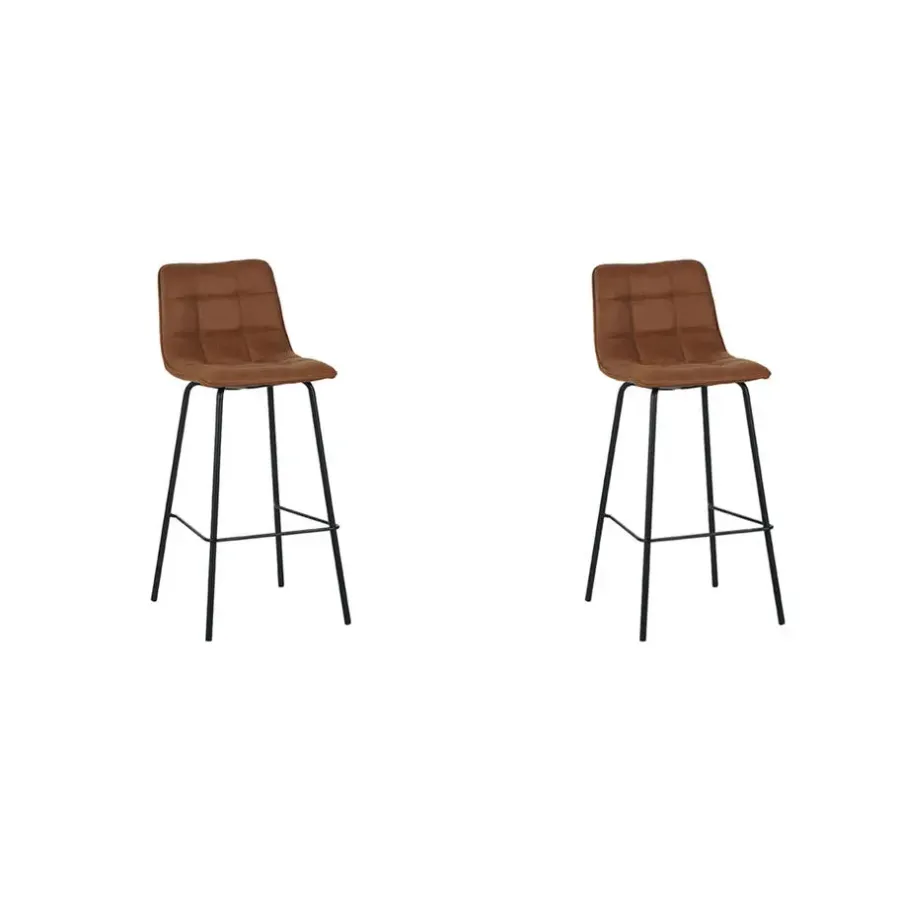 LABEL51 Barkruk Bistro - Cognac - Micro Suede - set van 2