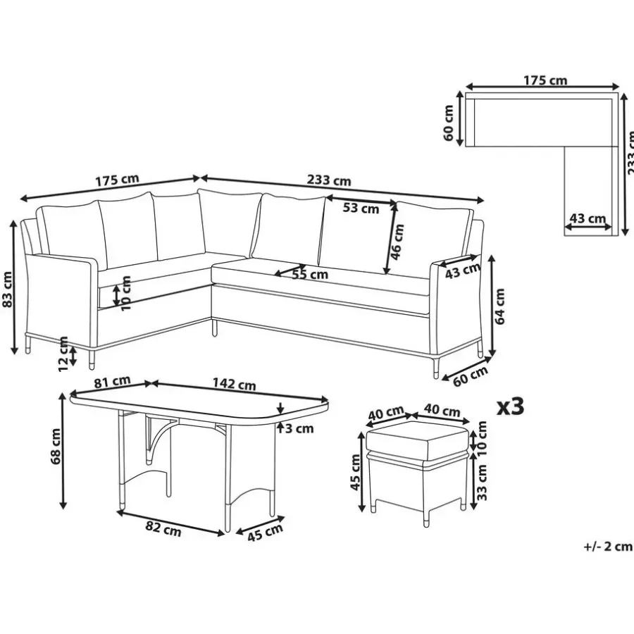 Loungesets-Beliani LACONA - Loungeset 9-zits - Grijs - Kunstrotan