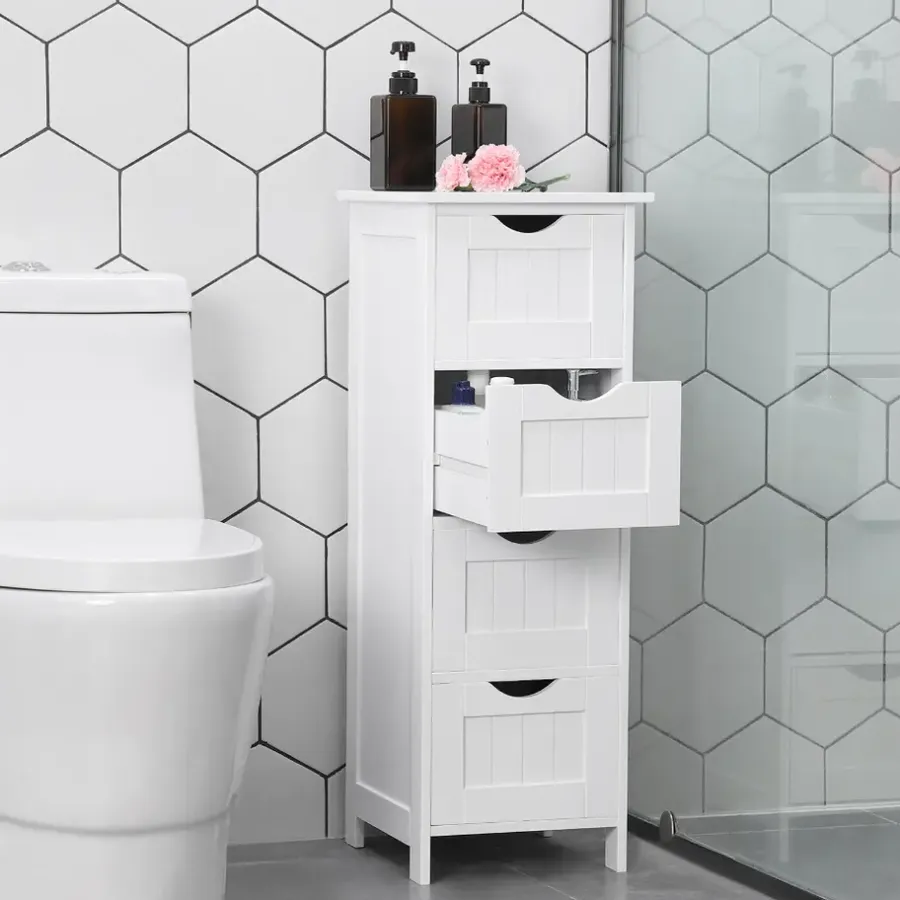 ACAZA Ladekast - badkamer - 4 vakken - 30x82x30 cm - wit
