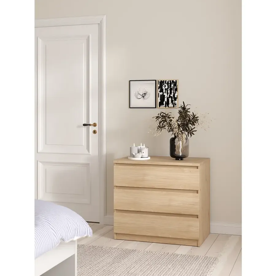 Leen Bakker Ladekast Naia 3 lades - eikenkleur - 70,1x77x50 cm