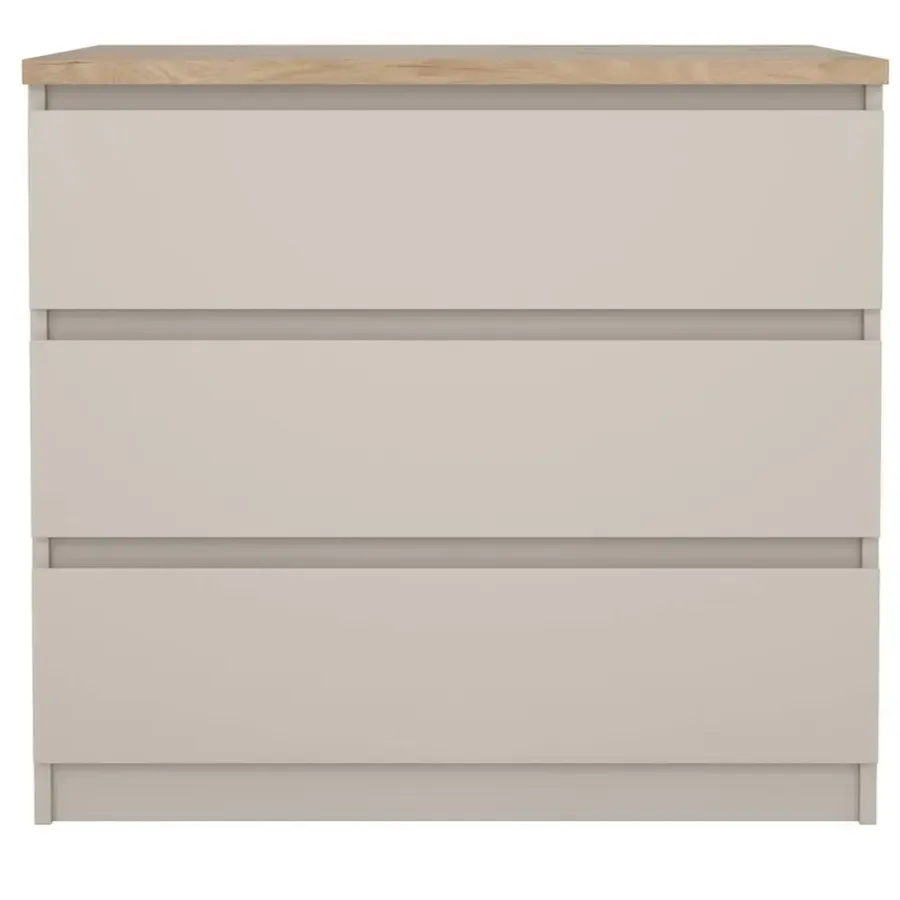 Leen Bakker Ladekast Naia 3 lades - greige/eiken - 70,1x77x50 cm