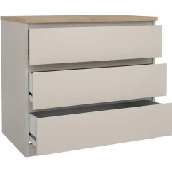 Leen Bakker Ladekast Naia 3 lades - greige/eiken - 70,1x77x50 cm