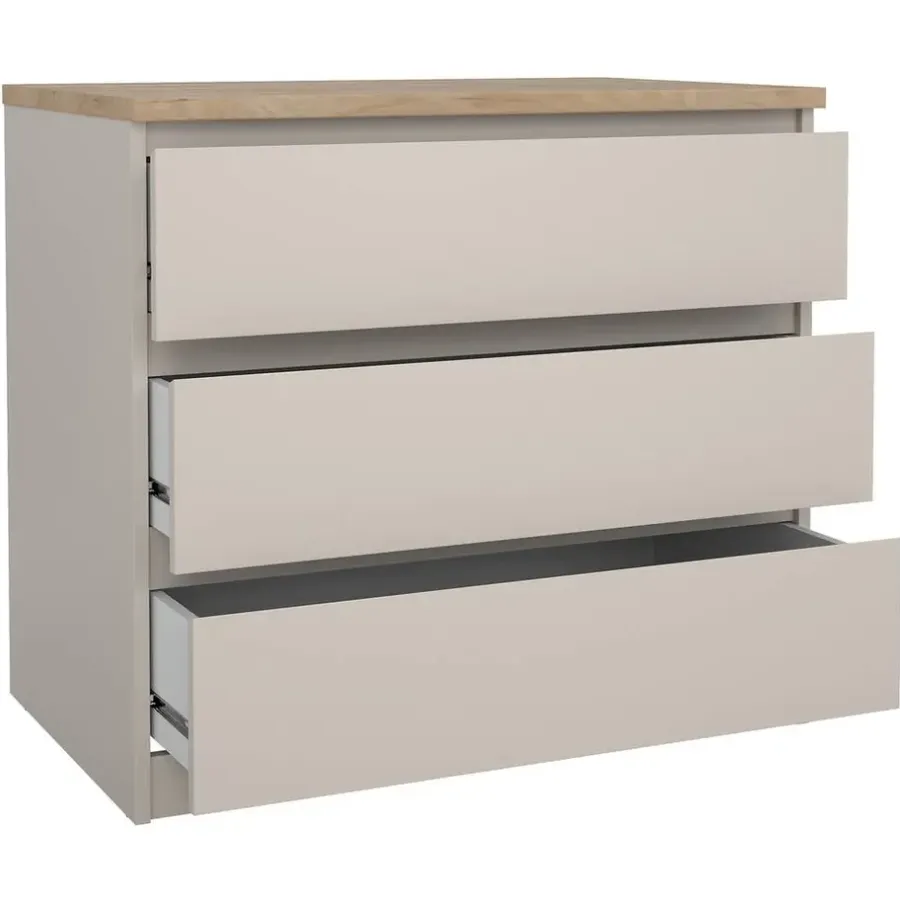 Leen Bakker Ladekast Naia 3 lades - greige/eiken - 70,1x77x50 cm