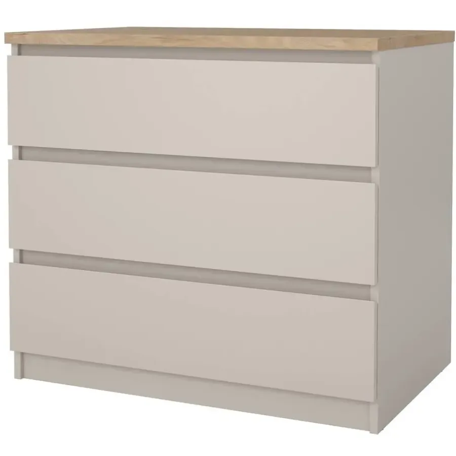 Leen Bakker Ladekast Naia 3 lades - greige/eiken - 70,1x77x50 cm