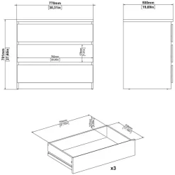 Leen Bakker Ladekast Naia 3 lades - greige/eiken - 70,1x77x50 cm