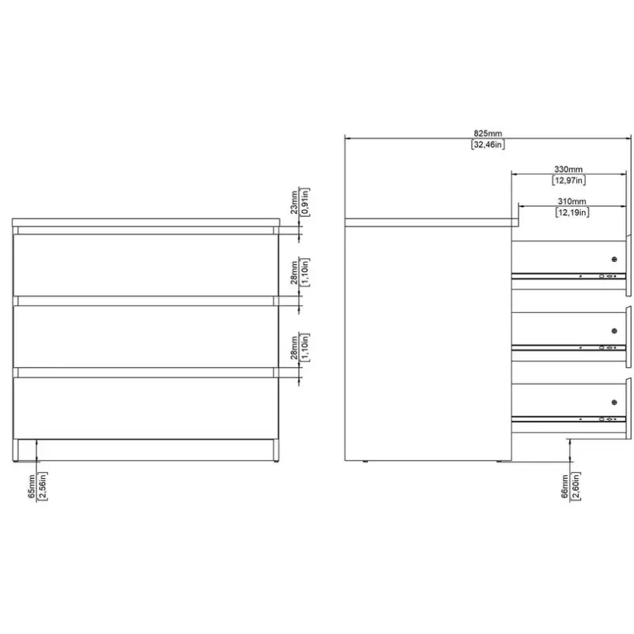 Leen Bakker Ladekast Naia 3 lades - greige/eiken - 70,1x77x50 cm