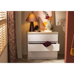 Leen Bakker Ladekast Naia 3 lades - greige/eiken - 70,1x77x50 cm