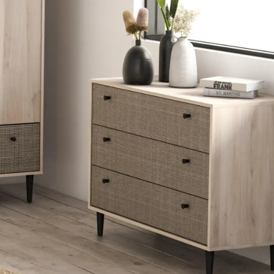 CBA Ladekast Sayuri 3 lades-Kronberg eik/wicker