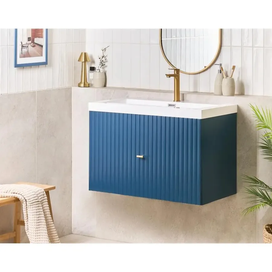 Leen Bakker LAGO - Wandgemonteerde wastafelkast - Donkerblauw - MDF