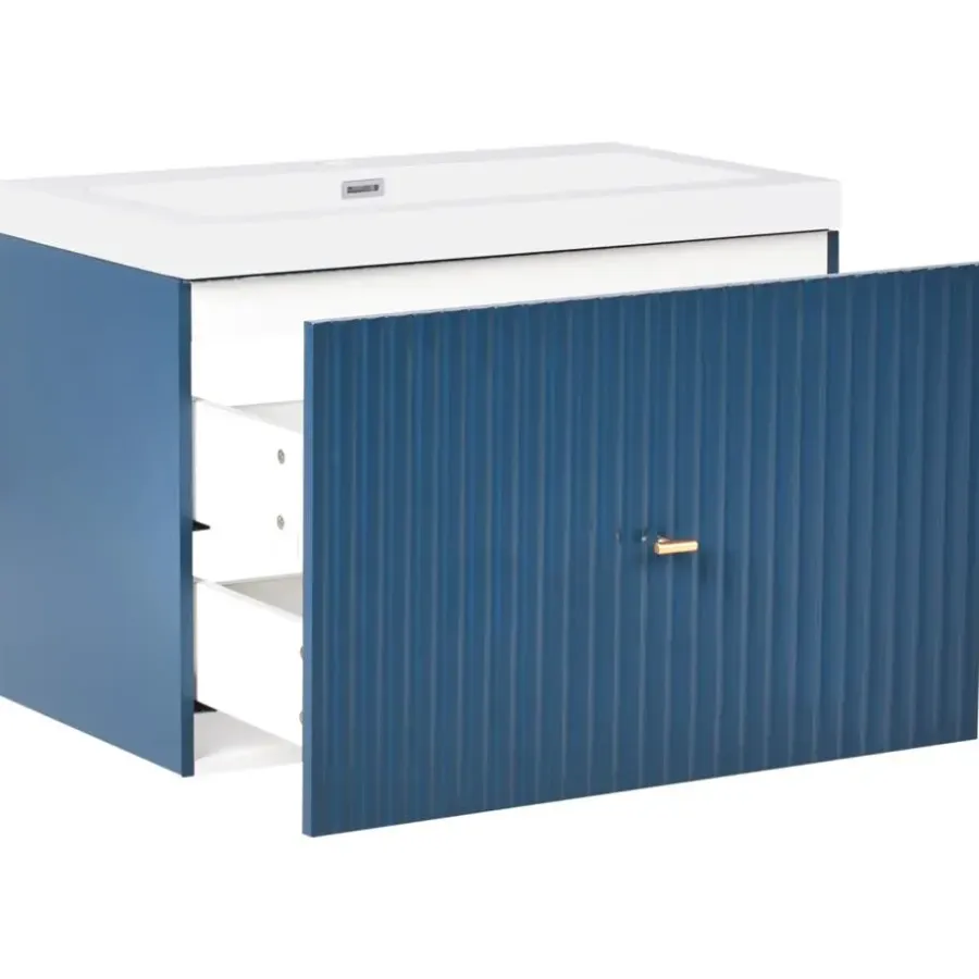 Leen Bakker LAGO - Wandgemonteerde wastafelkast - Donkerblauw - MDF